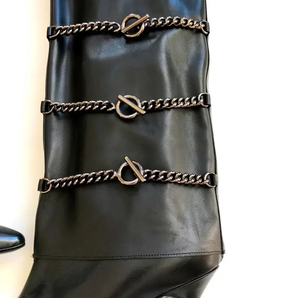 Hollywould Ellie Leather Ankle & Knee High Chain Leather Boots Black EU 39 NIB - Picture 5 of 16